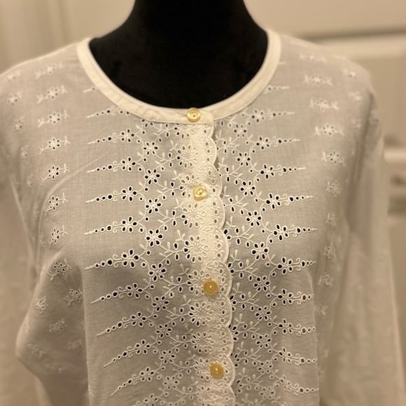 J Jill White Eyelet Lace Button Up Top Blouse Cotton XL NWT Cotton Cottagecore - Picture 9 of 13